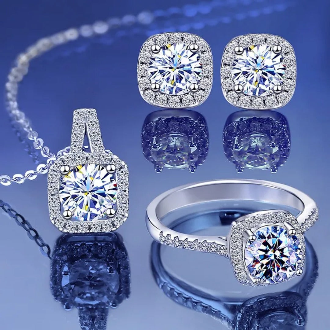 Luxury Diamond Zircon Crystal Earrings, Ring & Necklace Set For Girls