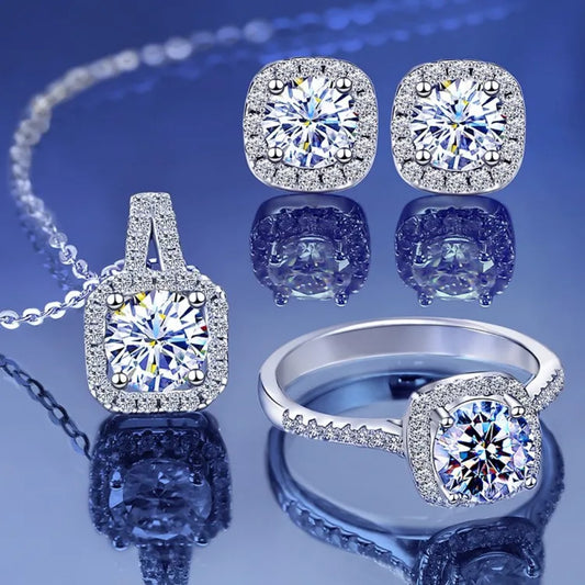 Luxury Diamond Zircon Crystal Earrings, Ring & Necklace Set For Girls